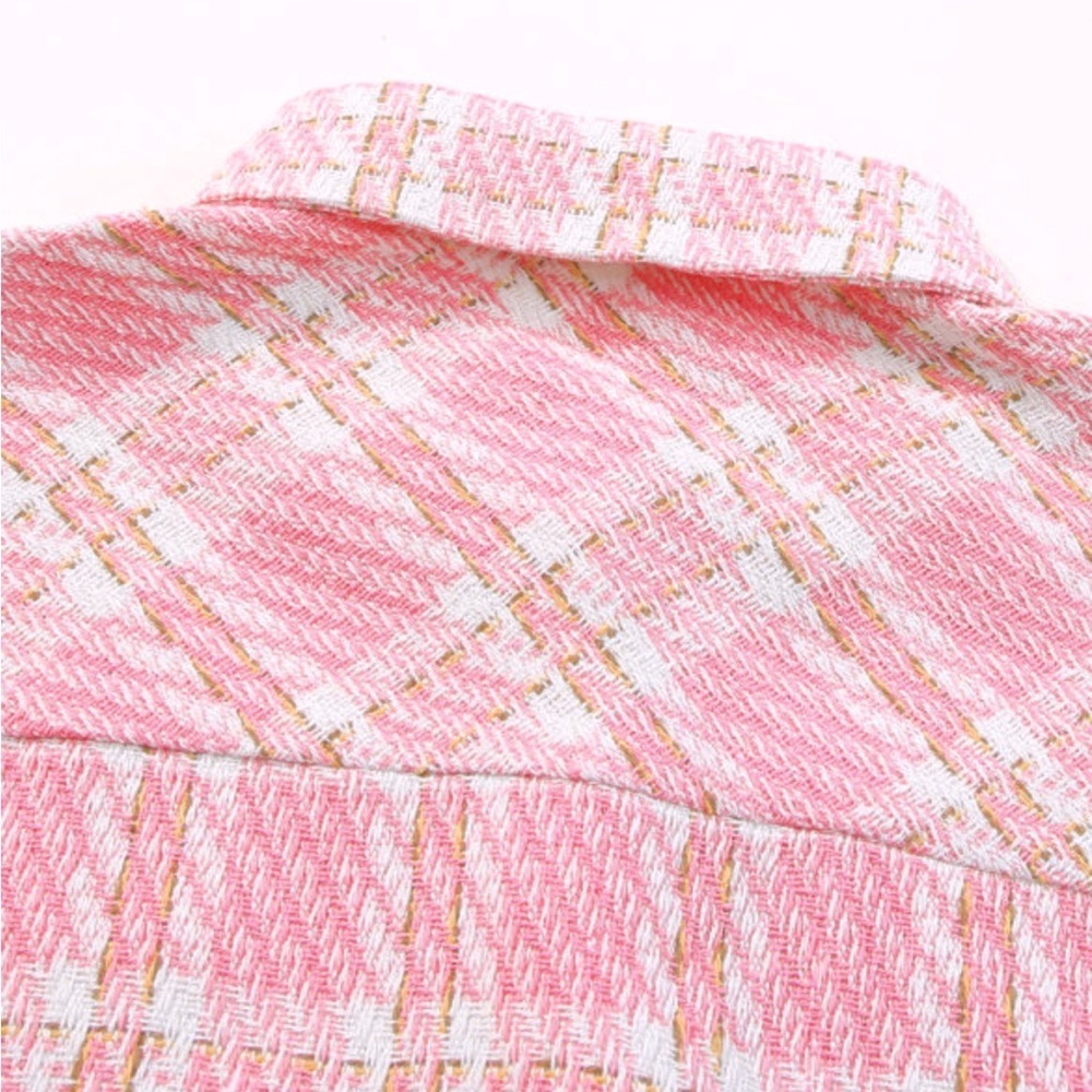 🍁”Tweed Me Alone” Pink Plaid Craft Distressed Houndstooth - Picture 7 of 16